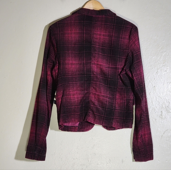 Tripp NYC Burgundy Plaid Blazer with Buckle Details - Picture 2 of 7